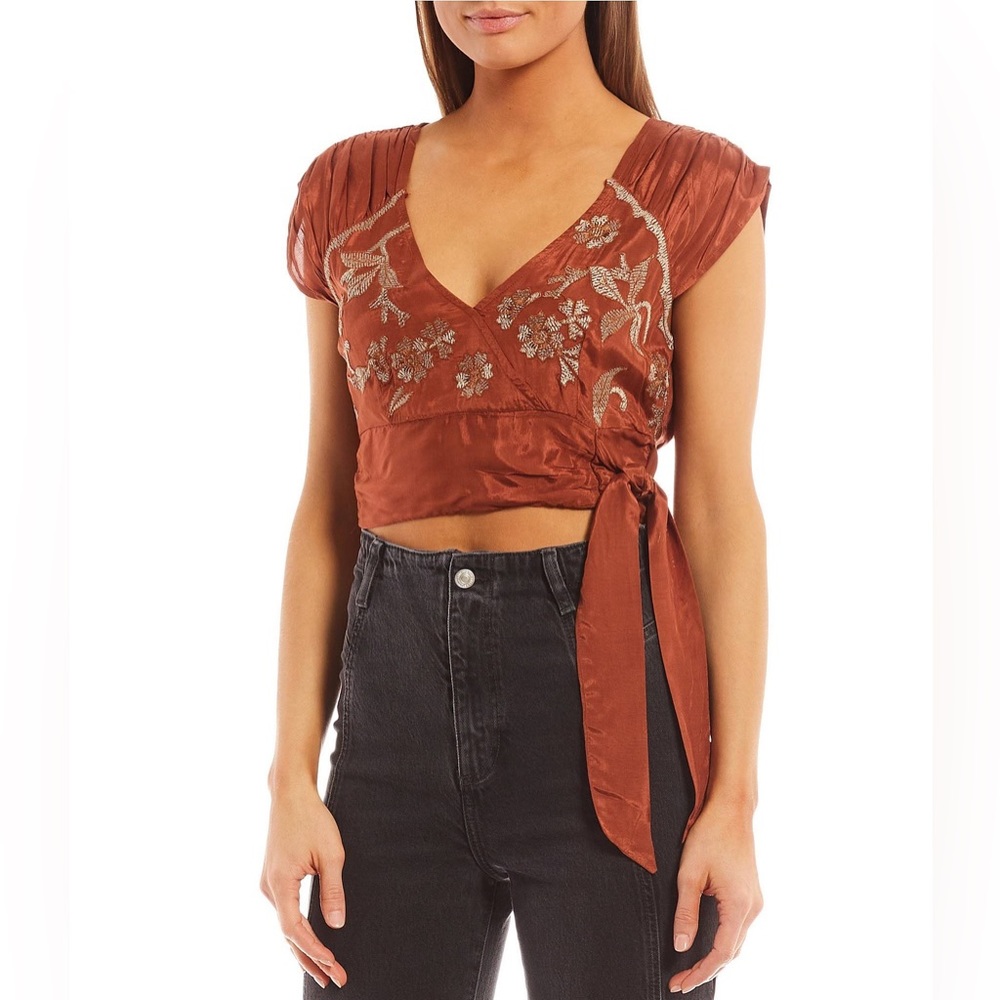 NEW Free People Sahara Embroidered Floral Crop Top in Rust - size small